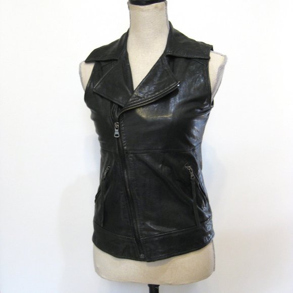 Compagnia Italiana Black Leather Zip Up Vest  42 - Picture 14 of 16